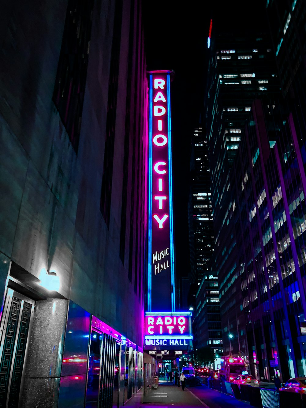 lighted radio city neon signage