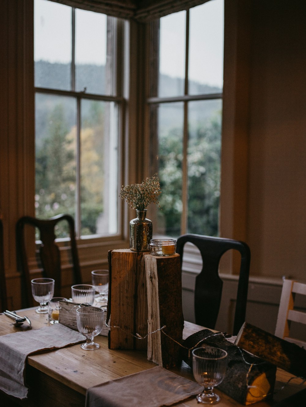 rectangular brown wooden dining set