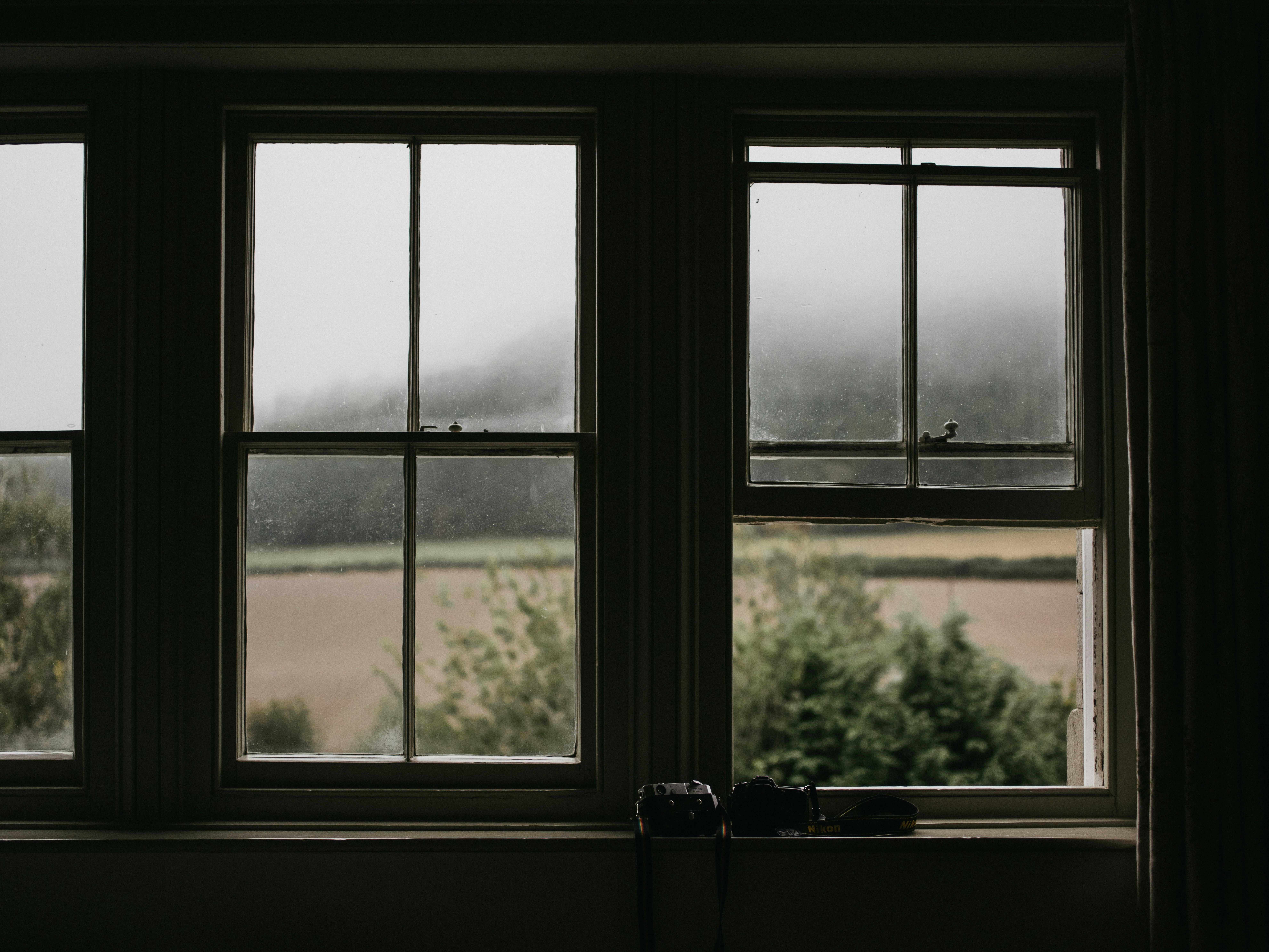 Grey metal framed window