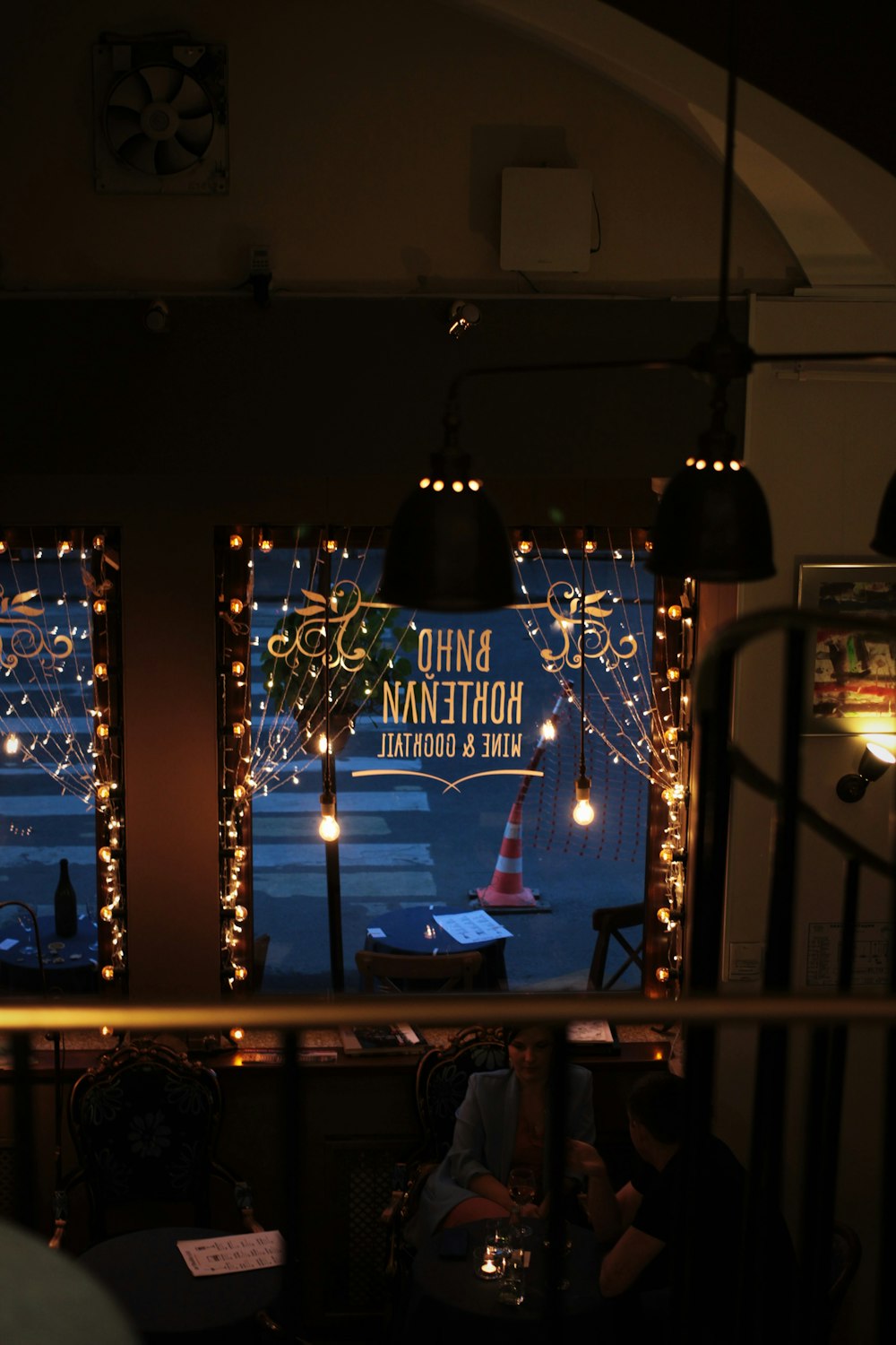 window decorated with string lights