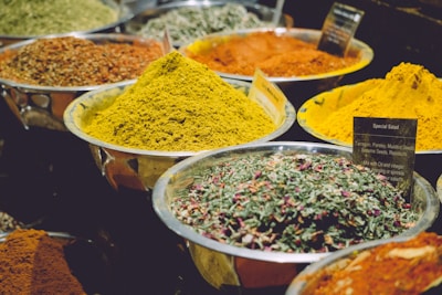 assorted-color powders on basins