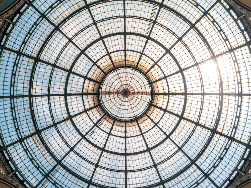 low angle view of round white metal trusses