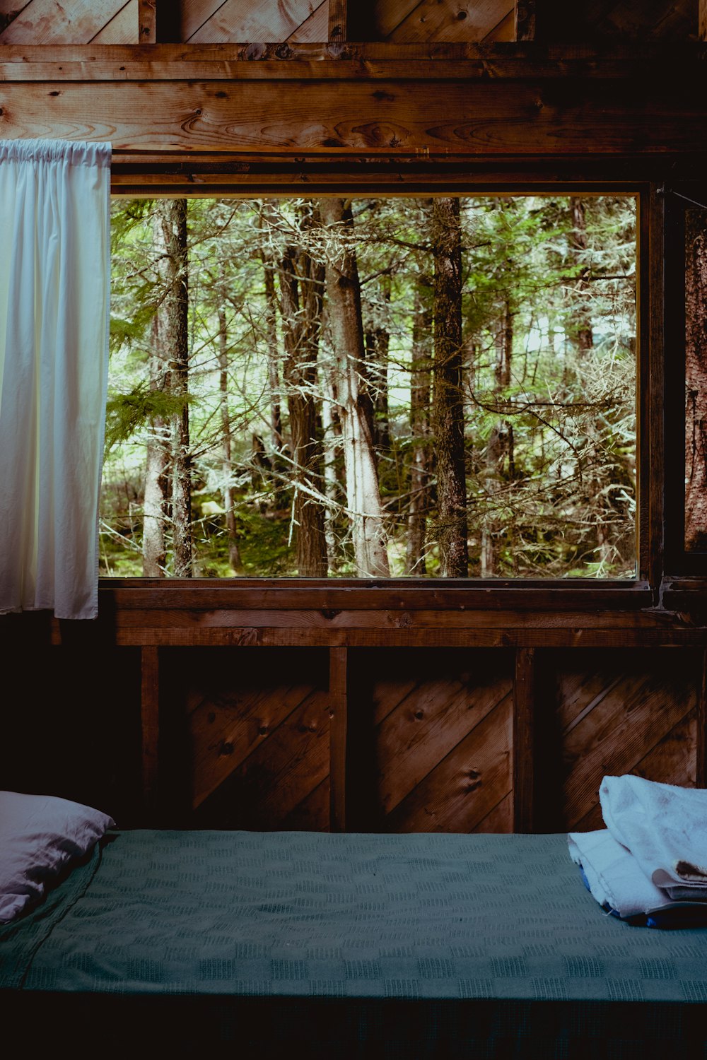 brown wooden framed window