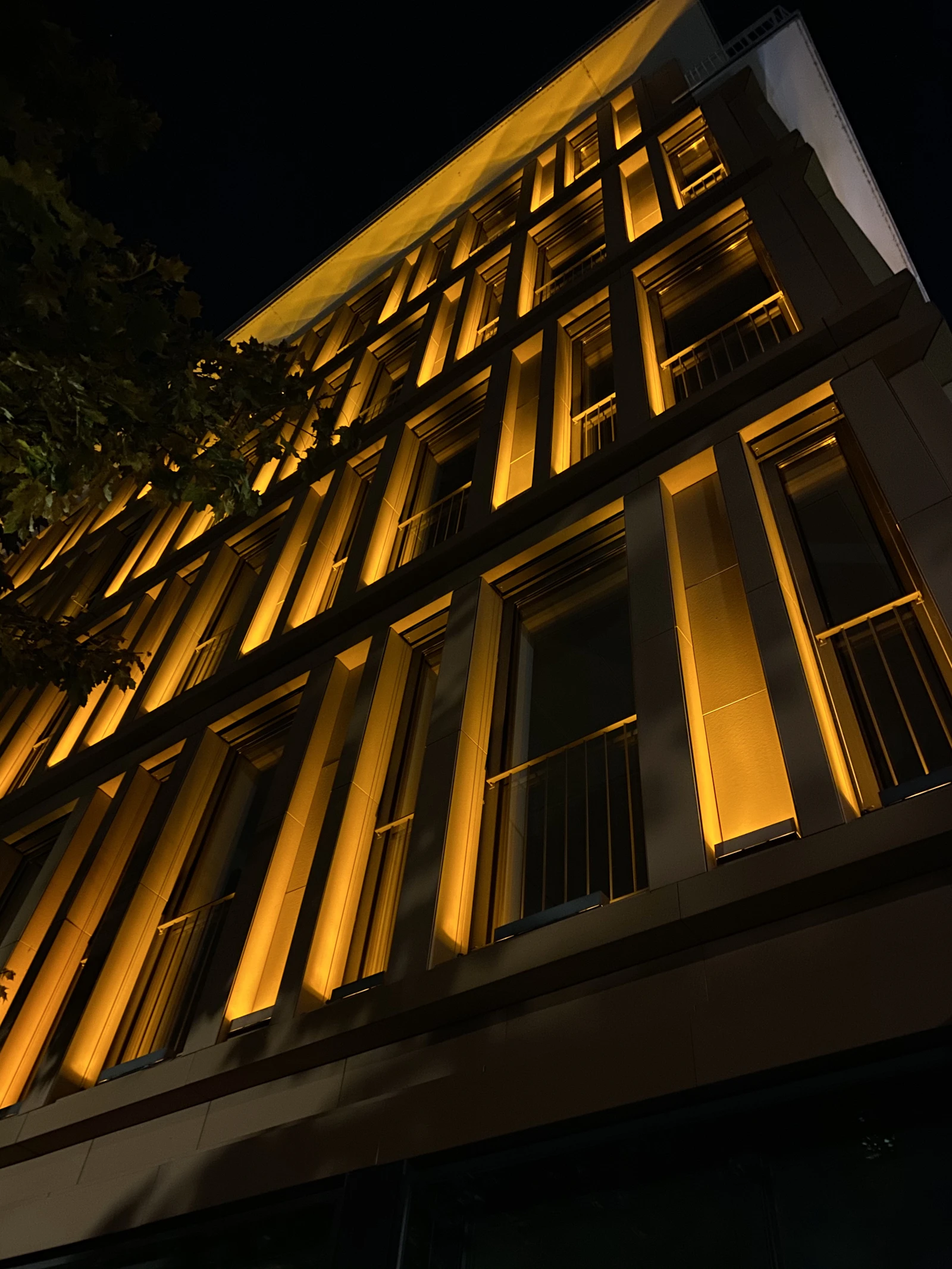 Office building lit at night