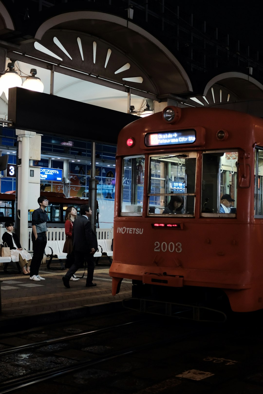 red train at night