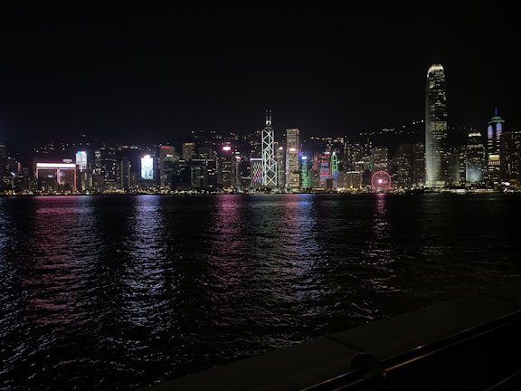 An artistic view of a city skyline at night.