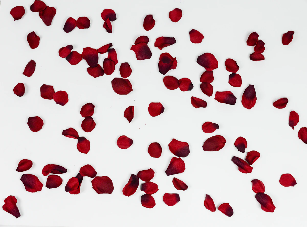 Soft rose petals on linen