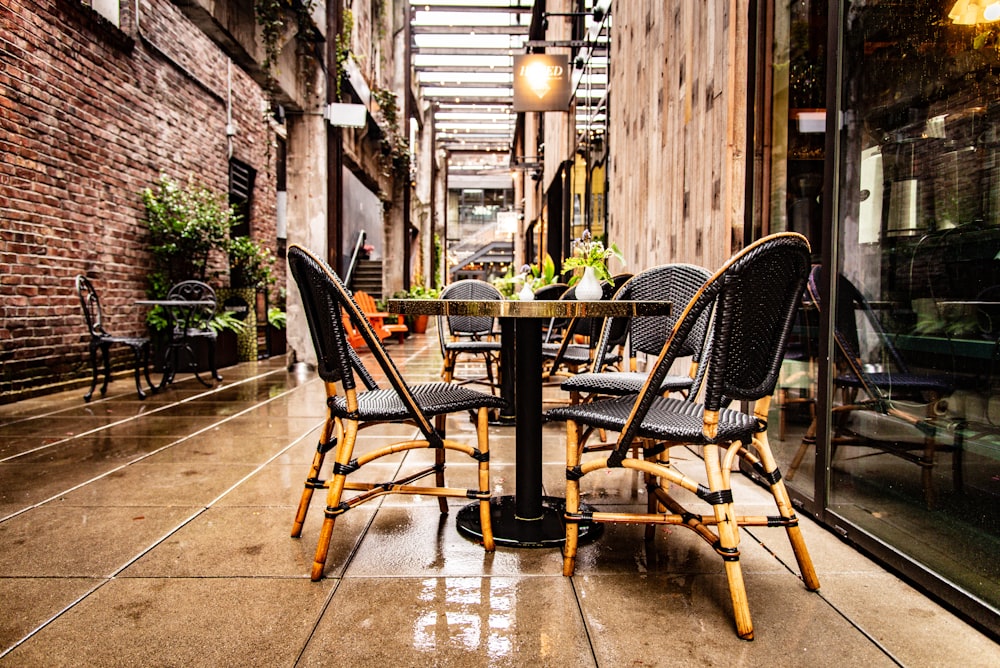 black metal table and chair set