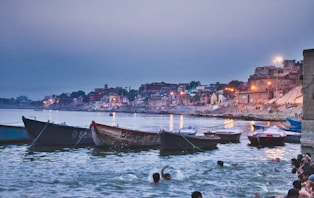 Scenic view of Varanasi ghats and temples from a boat ride on the holy River Ganga
