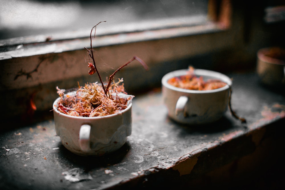 two white ceramic bowls with lids