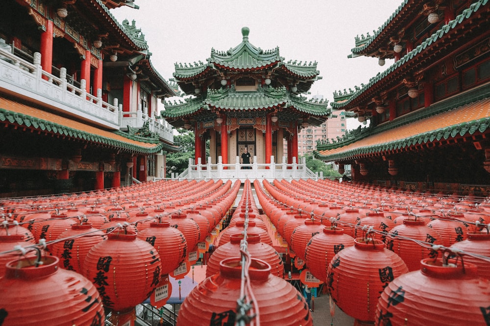 green and red pagoda temple