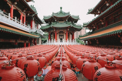 green and red pagoda temple taiwan zoom background