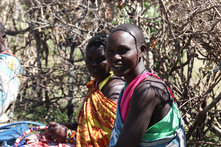 Maasai women in bright traditional dress