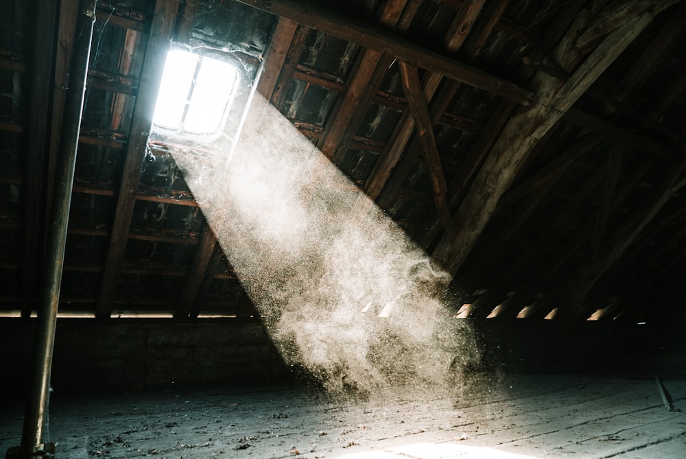 Light coming through an attic window.