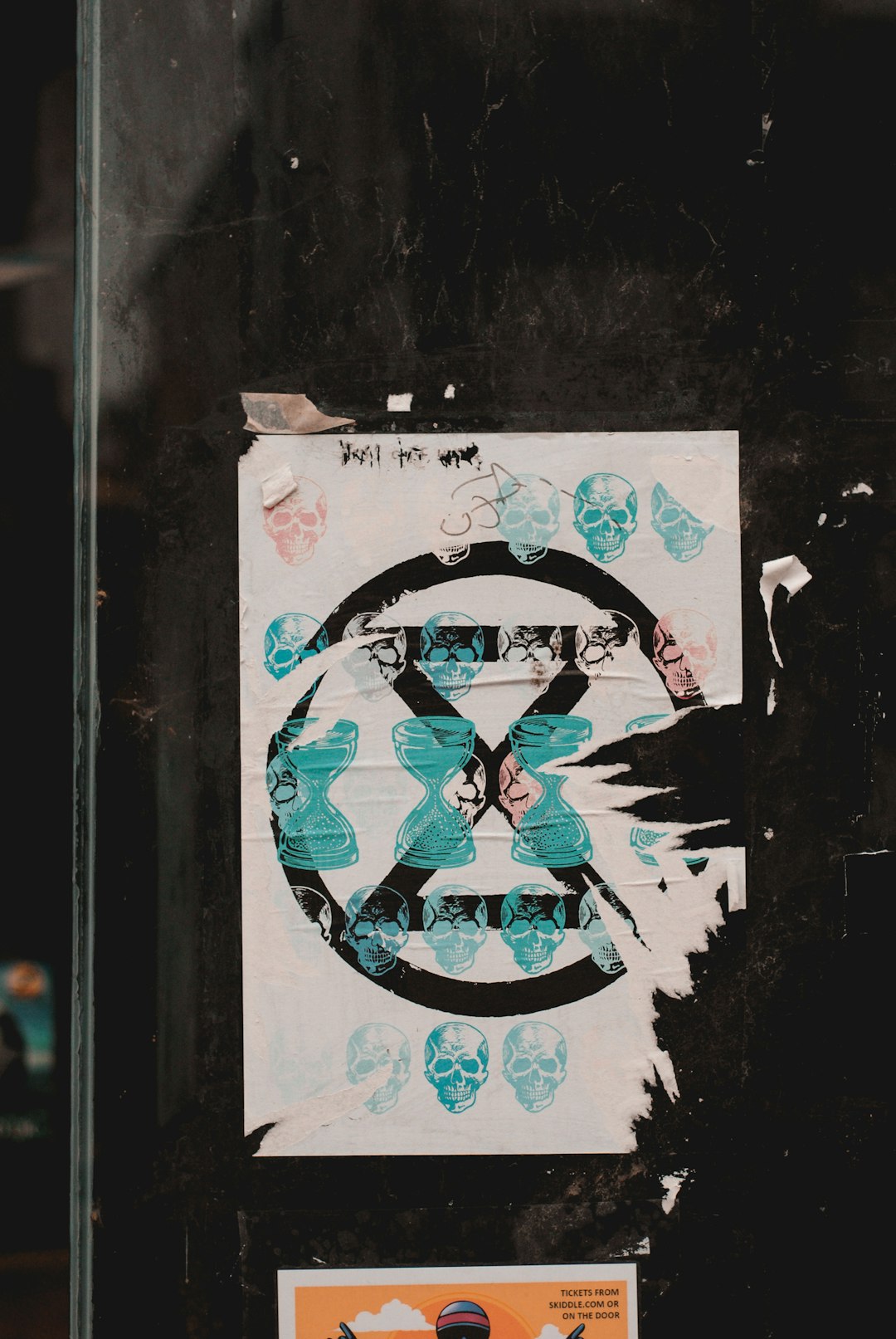 white, teal, and black poster