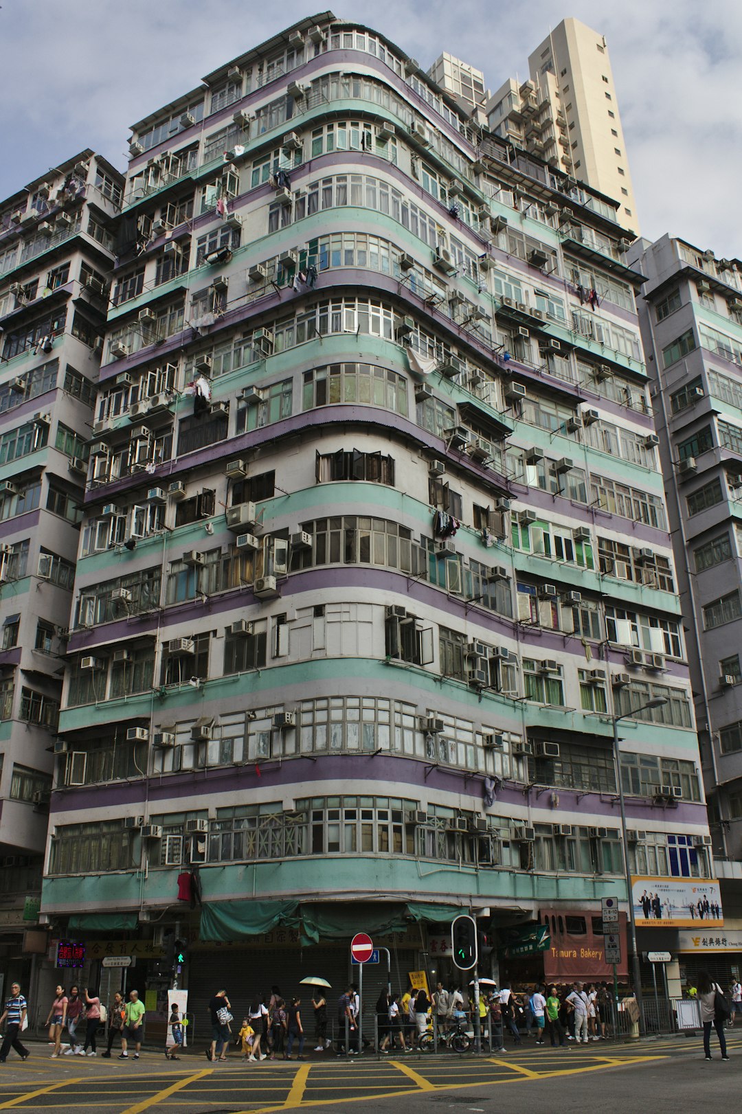 white and purple building
