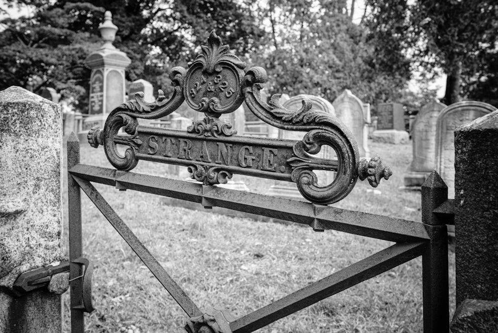 grayscale photo of strange gate