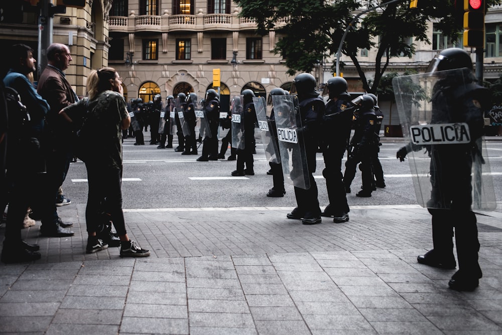 men in uniform on street