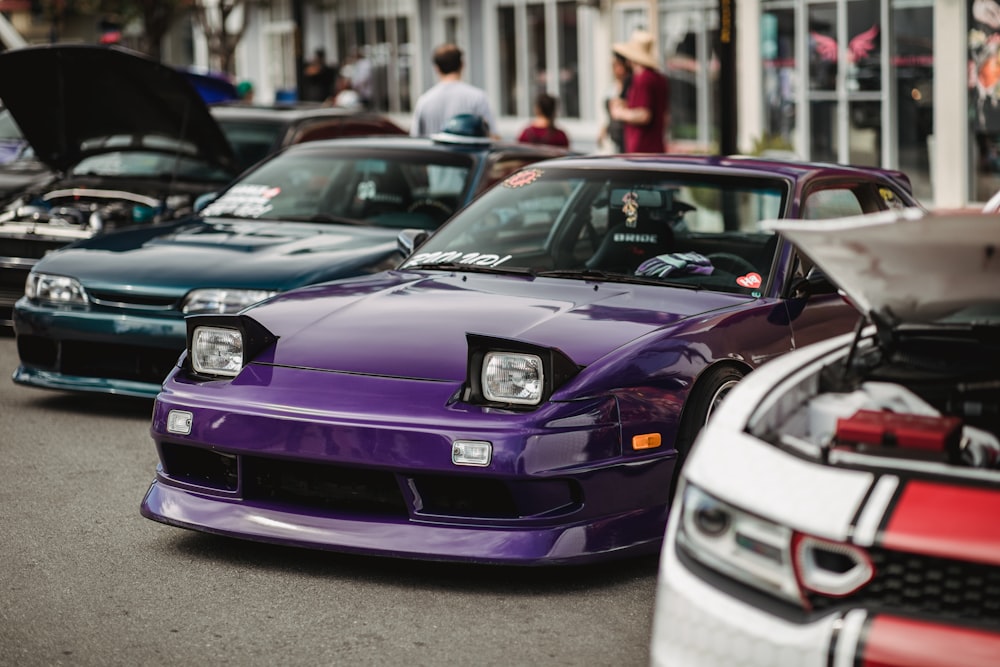 purple and black Ford Mustang