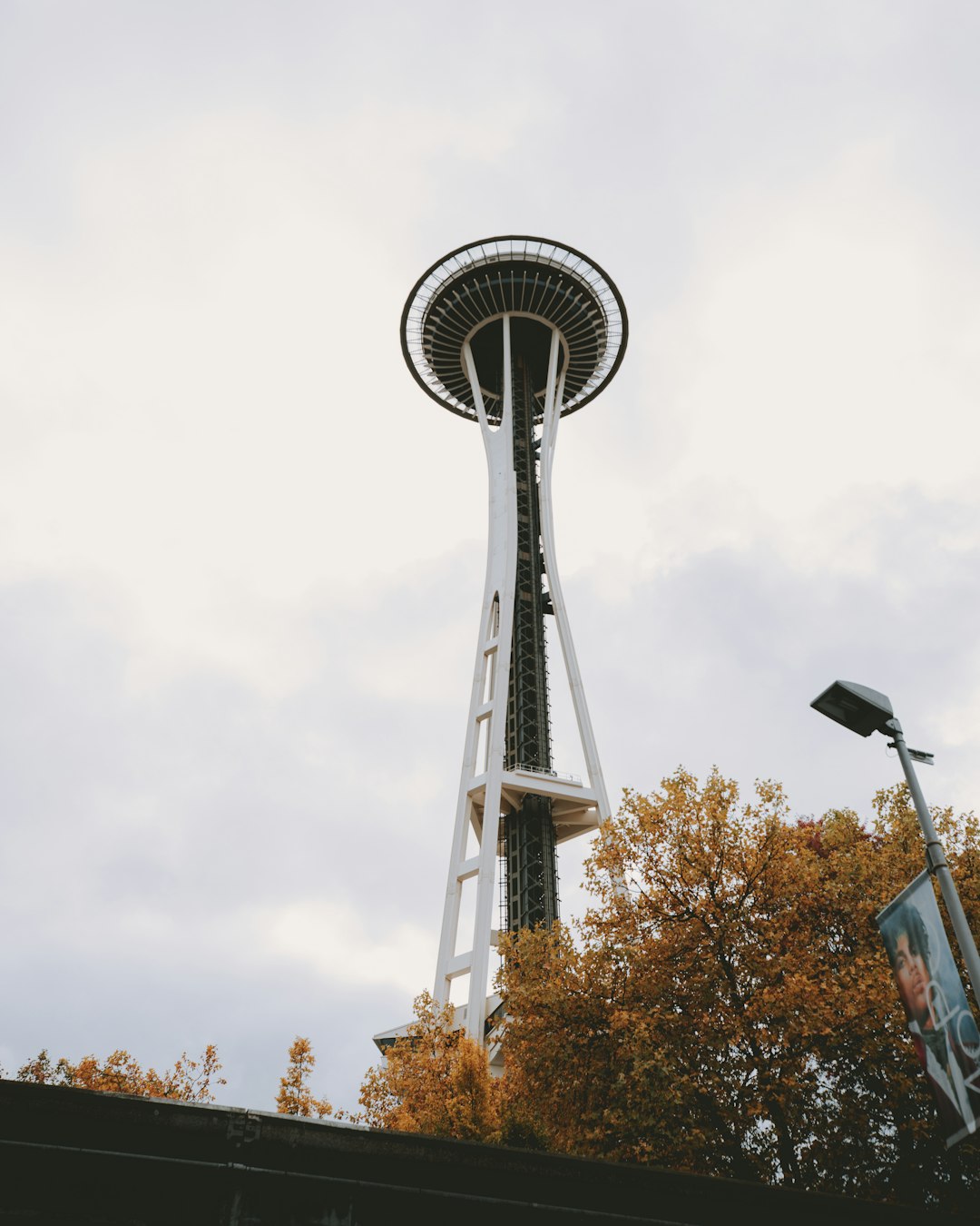 Space Needle, Seattle under white skies