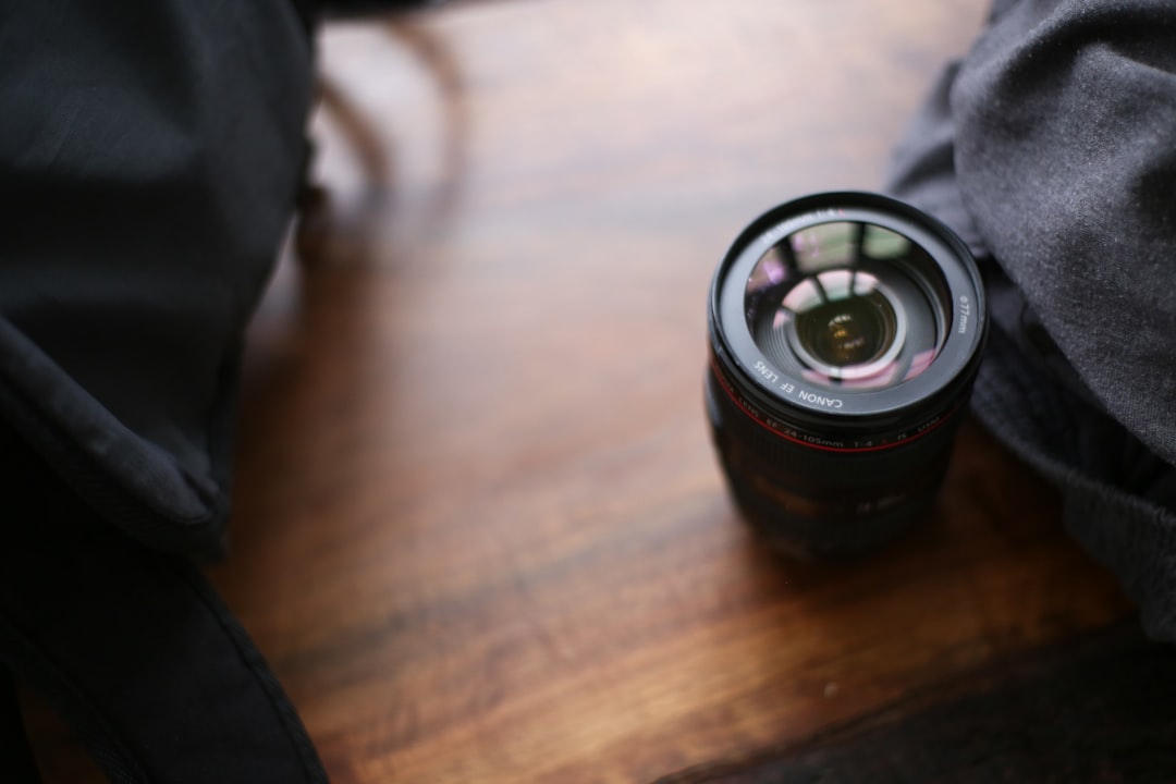 black camera lens on table