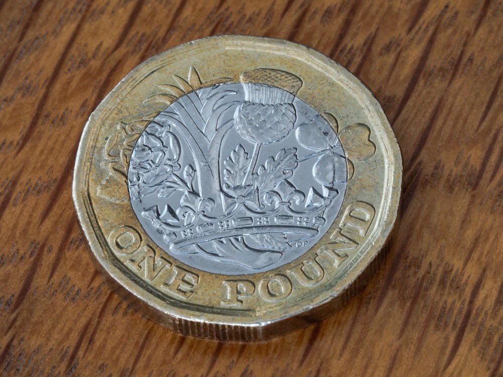 round silver-colored and gold-colored 1 pound coin