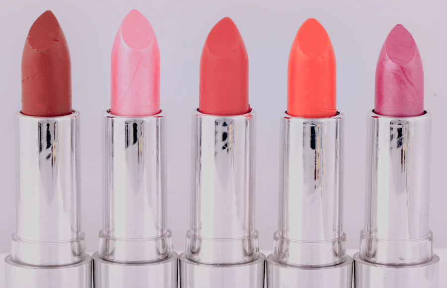 five assorted-color lipsticks