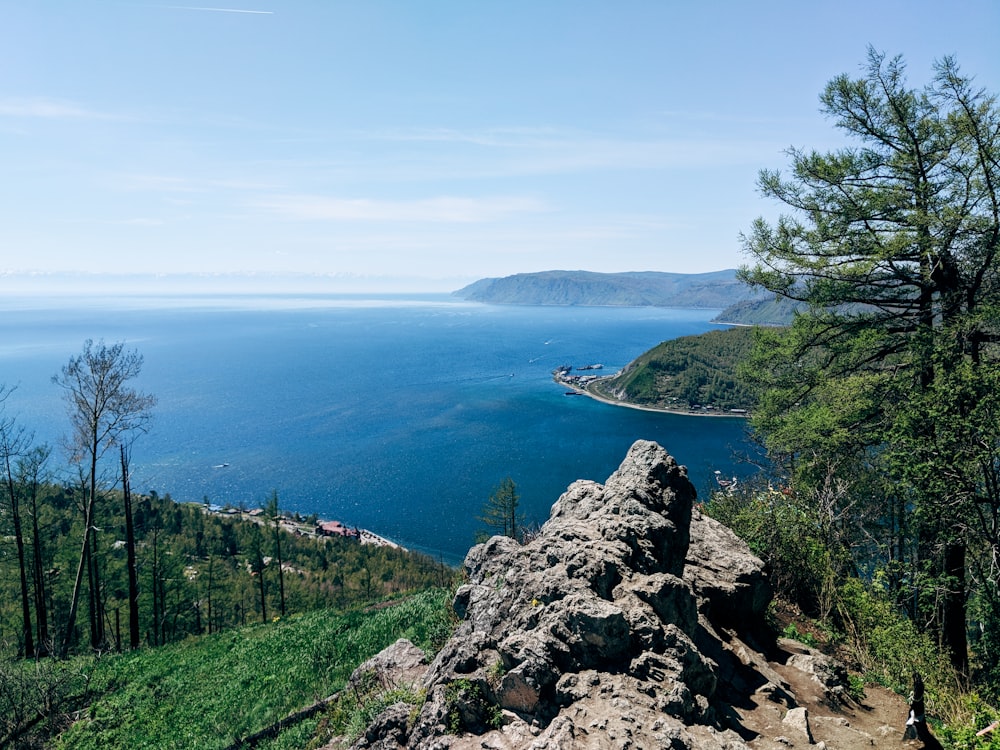 a view of the ocean from the top of a mountain