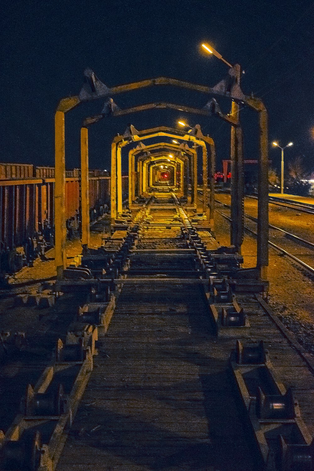 train rail during nighttime