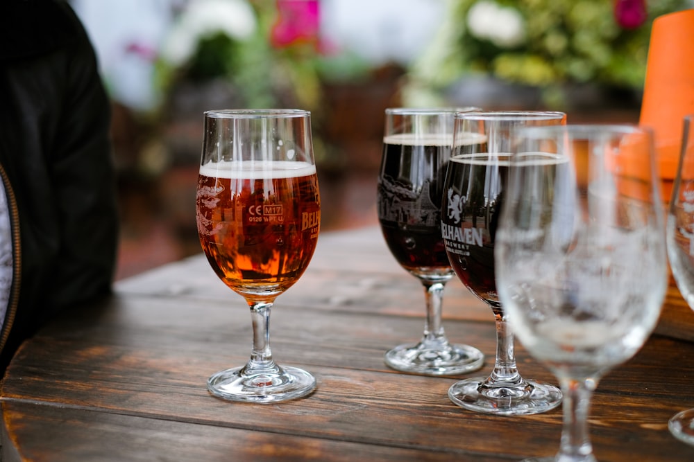 two clear glass wine glasses