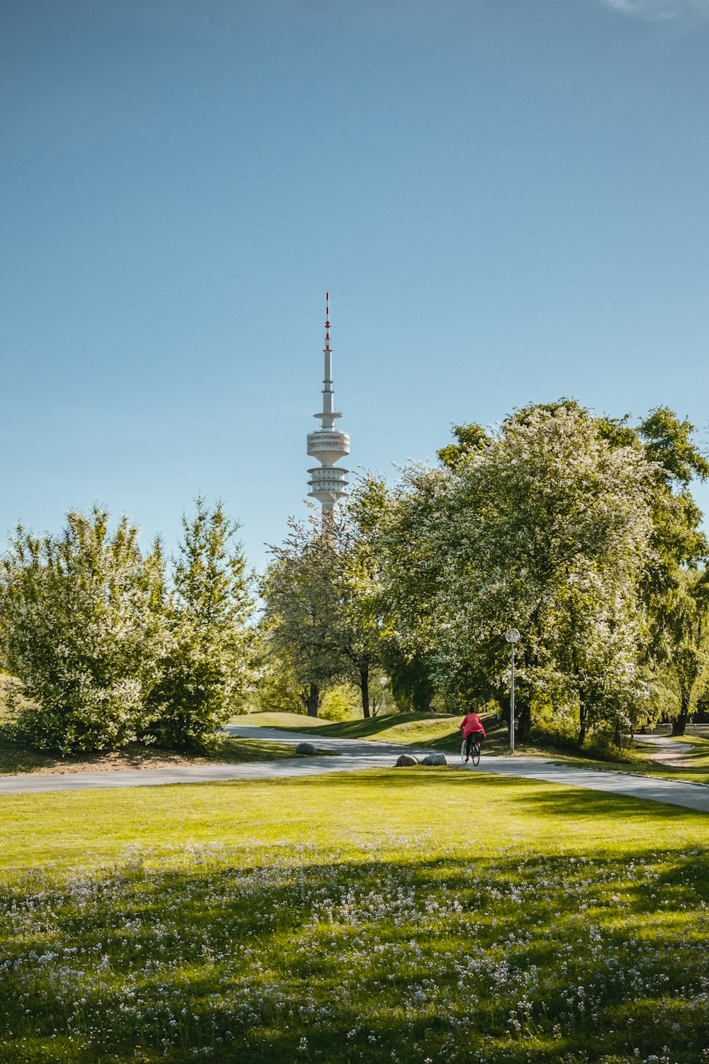 gray concrete tower surrounded by green trees