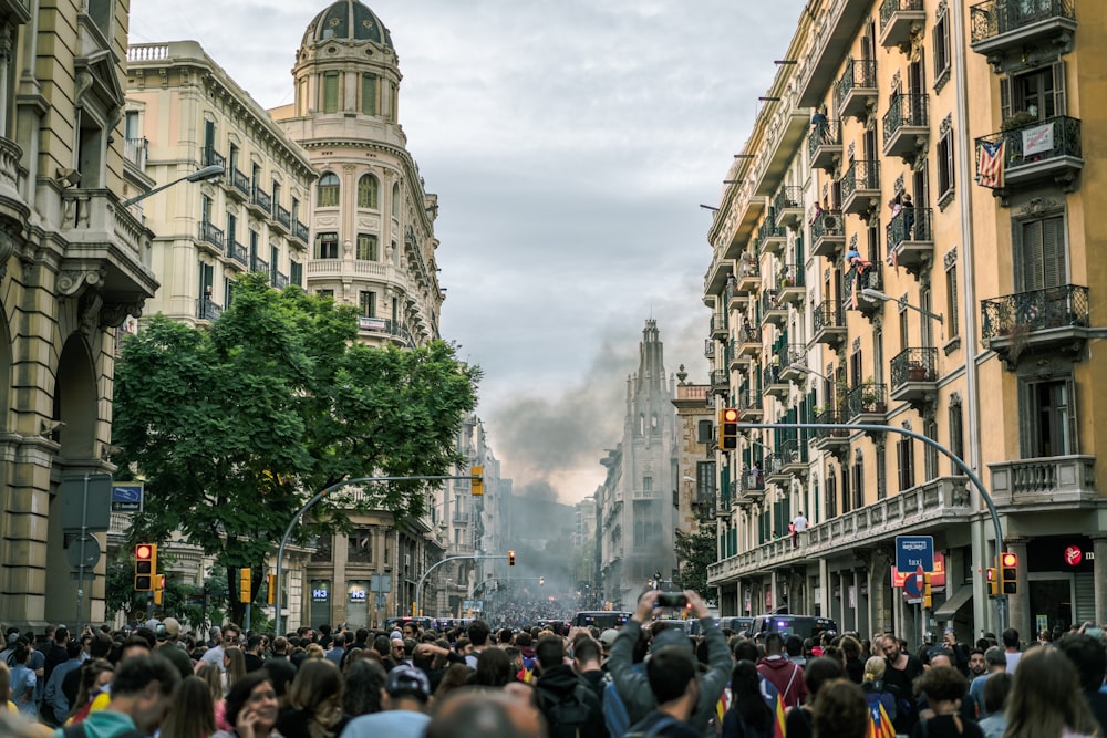 people standing near buildings