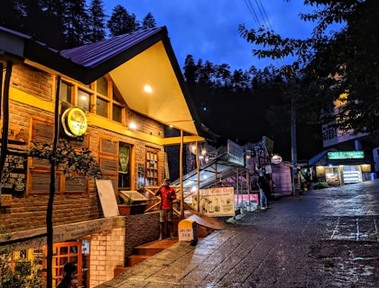 wooden house during sunset