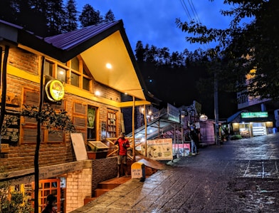 wooden house during sunset