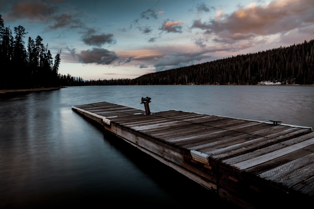 brown wooden dock under blue sky