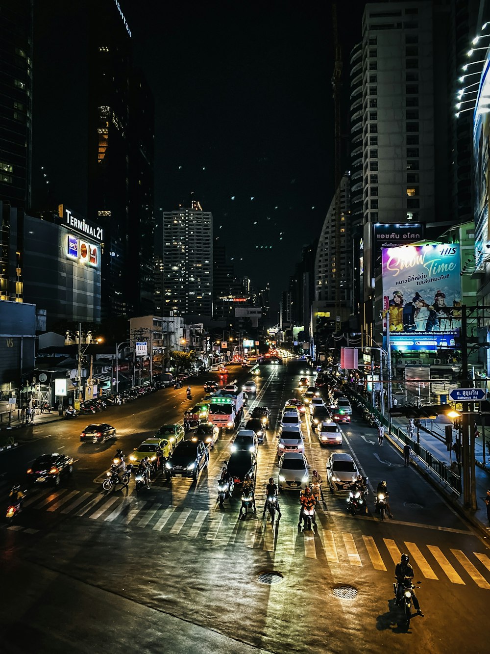 cars on road at night time