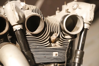 Close-up of a high-performance engine block with metallic textures and intricate details.