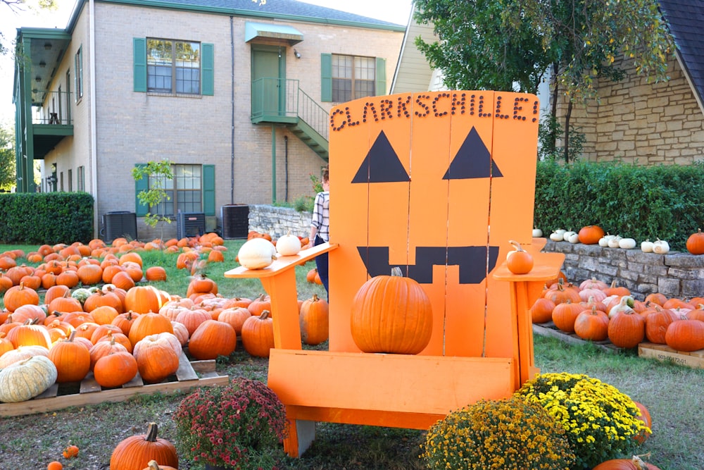 orange squash on orange and black wooden chair