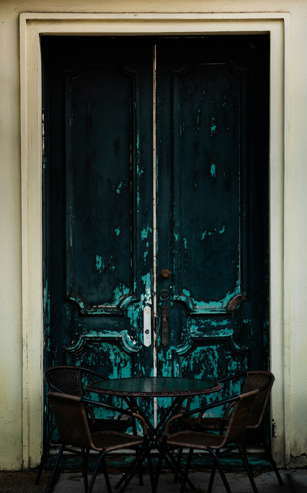 teal wooden door