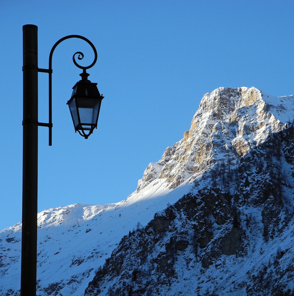 black street post and white mountain