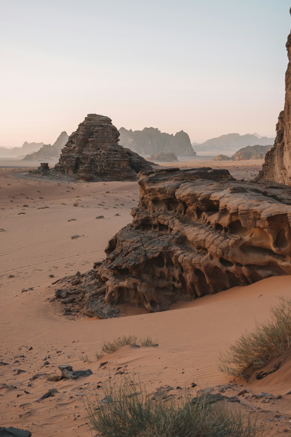 brown rock formation on brown field