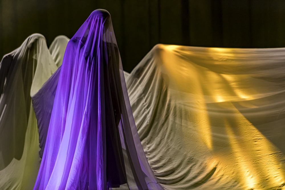 women performing under sheer textiles