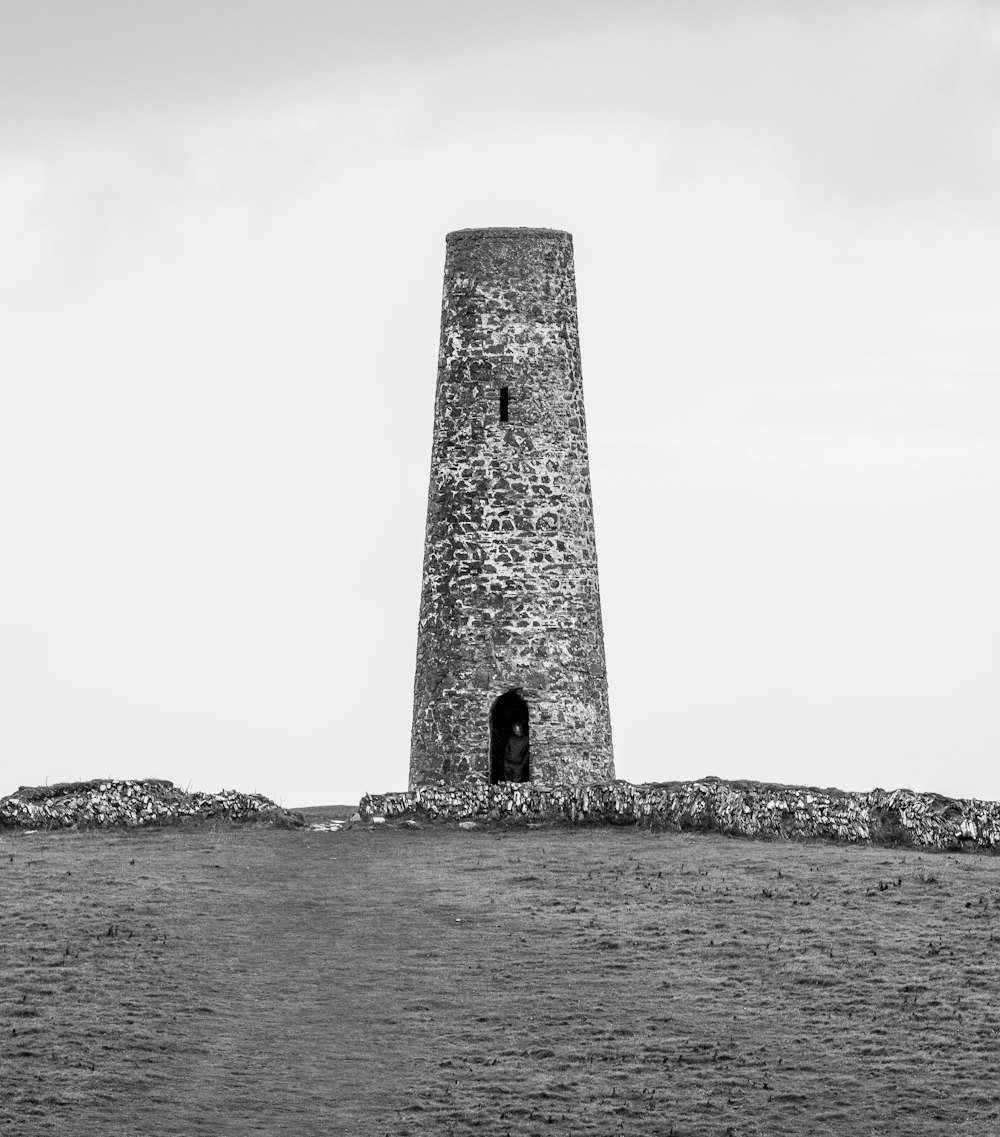 grayscale photo of tower