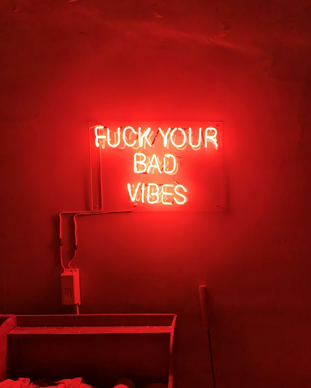 yellow fuck your bad vibes neon sign
