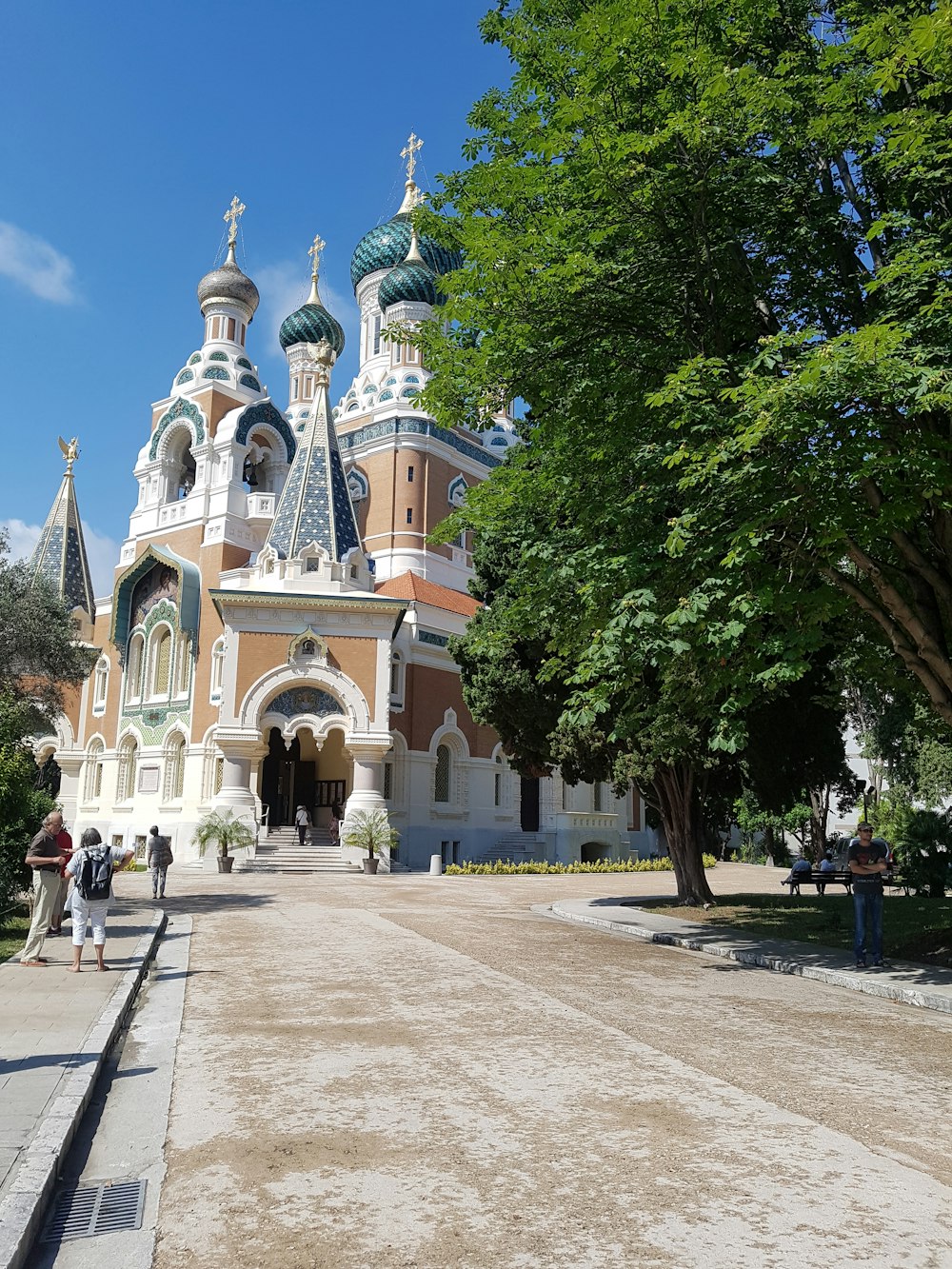 green trees beside gray concrete cathedral