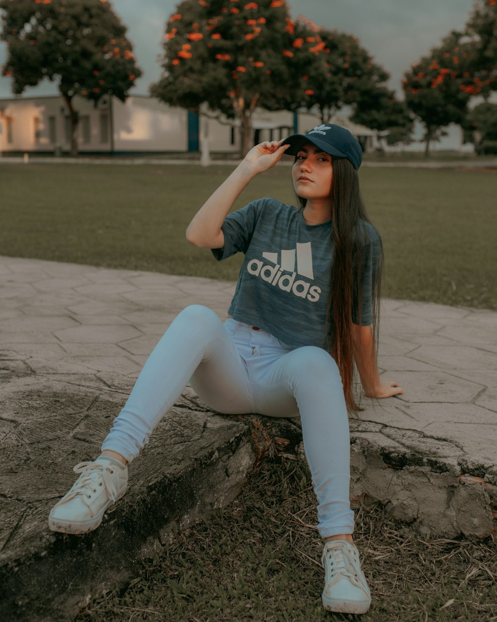 woman wearing gray Adidas shirt