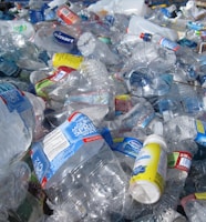 blue labeled plastic bottles
