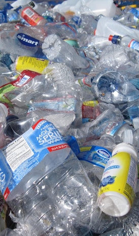 blue labeled plastic bottles