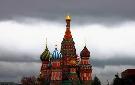 red and blue concrete house in Saint Basil's Cathedral Russia