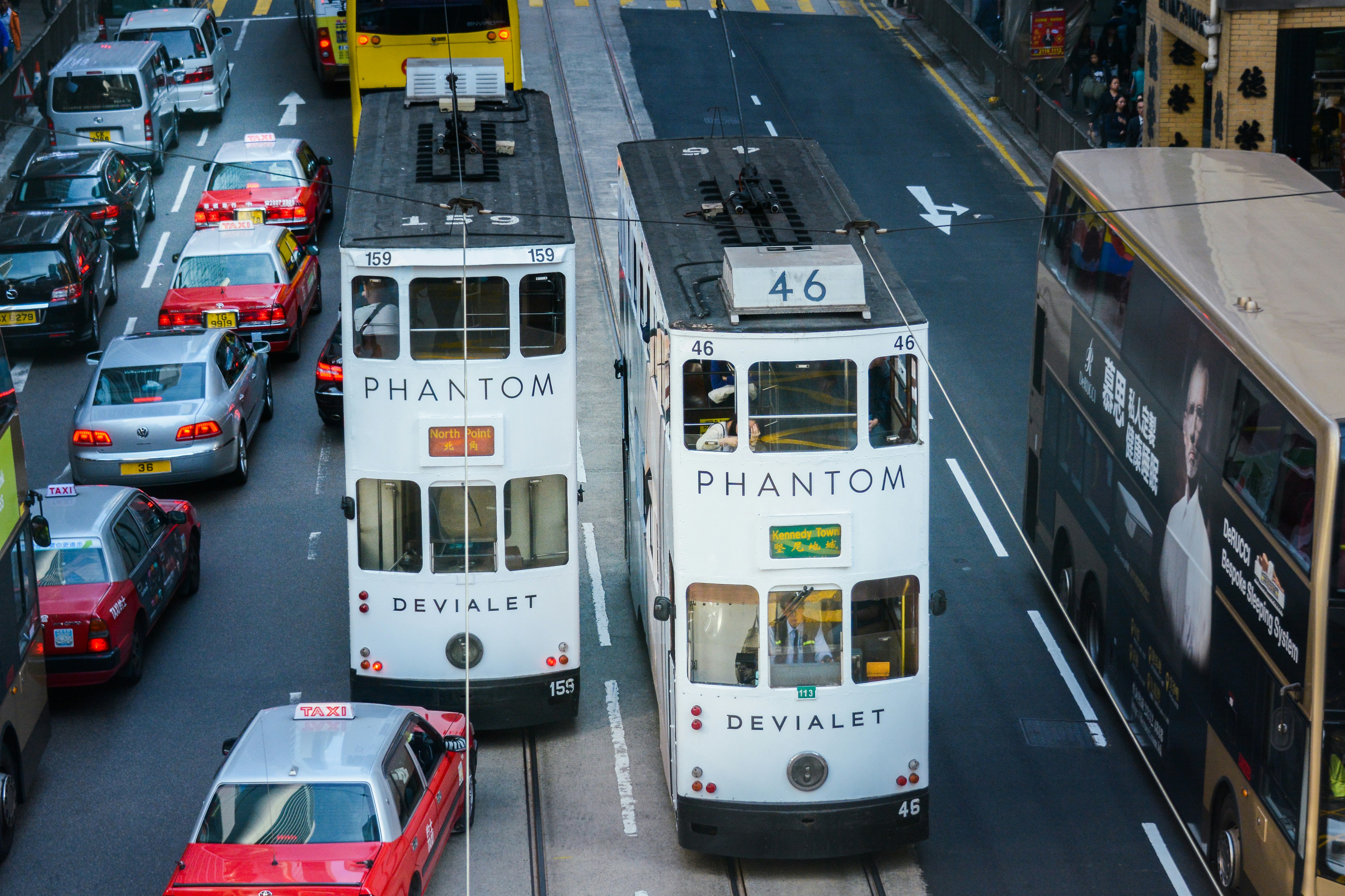 white-and-black Phantom trams during daytime